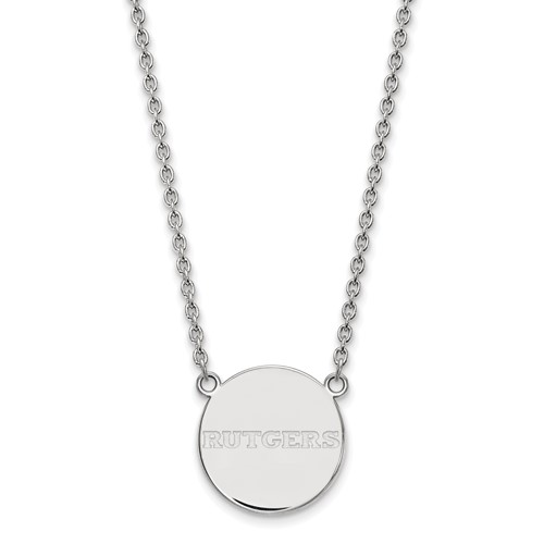 Sterling Silver Rhodium-plated LogoArt Rutgers University Large Disc Pendant Necklace, 18"