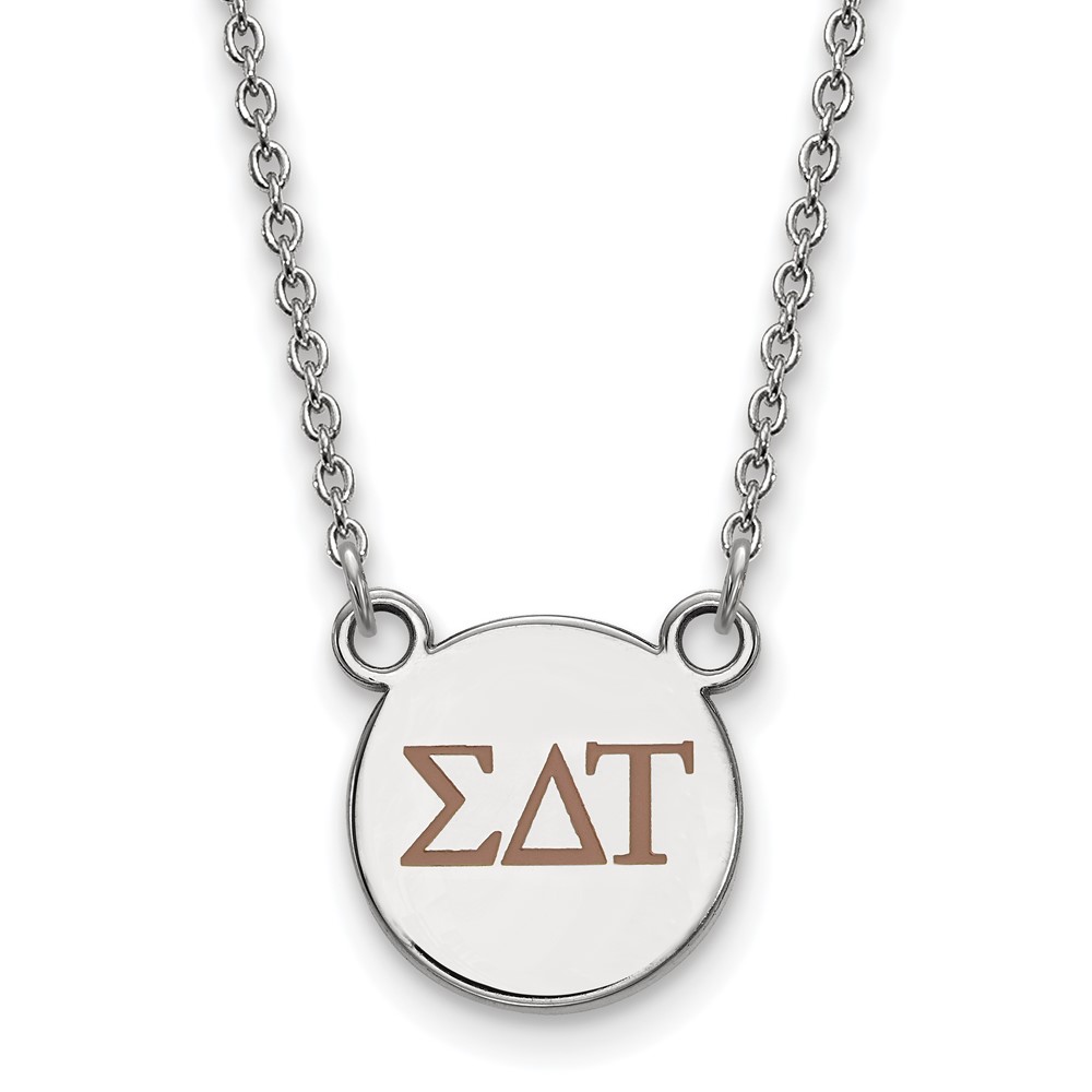 Sterling Silver Rhodium-plated LogoArt Sigma Delta Tau Sorority Greek Letters Small Color Enamel Pendant Necklace, 18"
