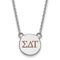 Sterling Silver Rhodium-plated LogoArt Sigma Delta Tau Sorority Greek Letters Small Color Enamel Pendant Necklace, 18" view 1