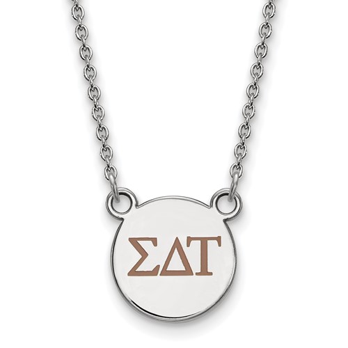 Sterling Silver Rhodium-plated LogoArt Sigma Delta Tau Sorority Greek Letters Small Color Enamel Pendant Necklace, 18"