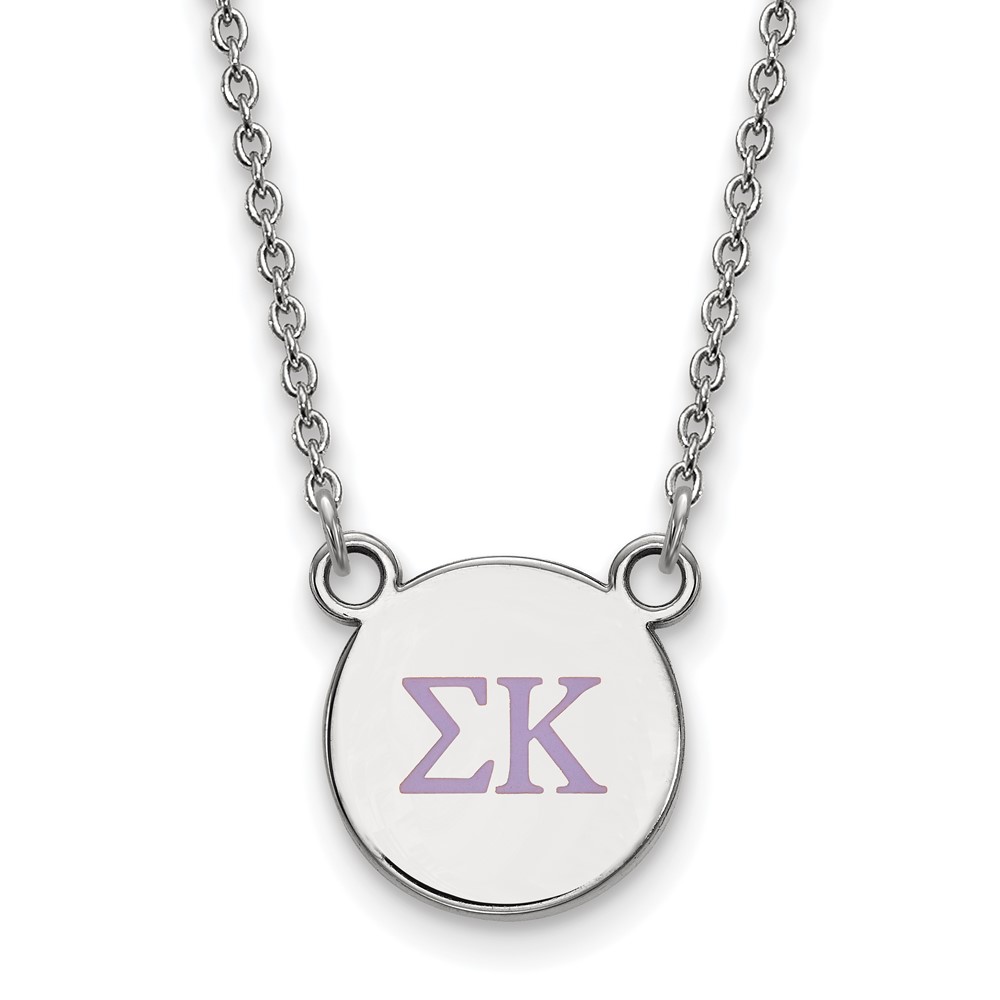 Sterling Silver Rhodium-plated LogoArt Sigma Kappa Sorority Greek Letters Small Color Enamel Pendant Necklace, 18"