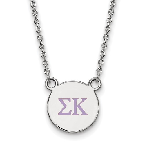 Sterling Silver Rhodium-plated LogoArt Sigma Kappa Sorority Greek Letters Small Color Enamel Pendant Necklace, 18"