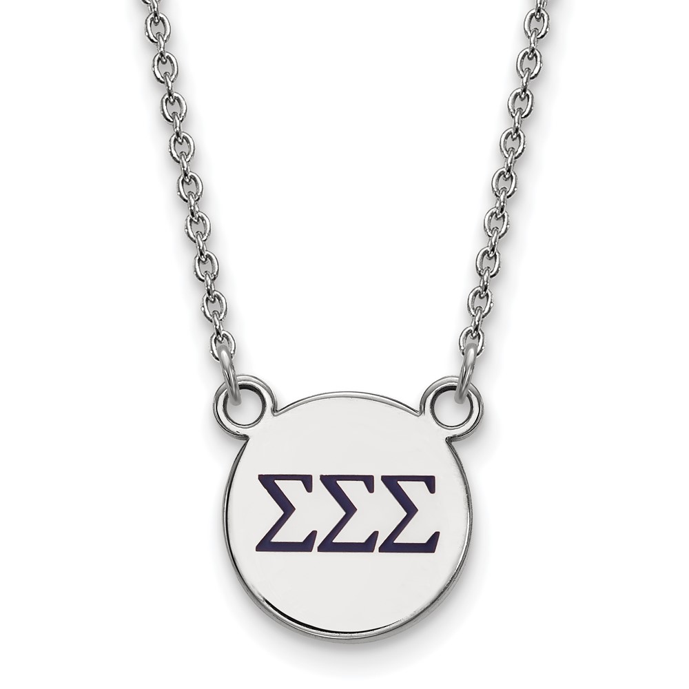 Sterling Silver Rhodium-plated LogoArt Sigma Sigma Sigma Sorority Greek Letters Small Color Enamel Pendant 18 Inch Necklace