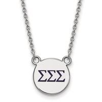 Sterling Silver Rhodium-plated LogoArt Sigma Sigma Sigma Sorority Greek Letters Small Color Enamel Pendant 18 Inch Necklace view 1