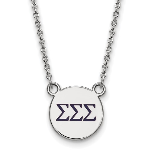 Sterling Silver Rhodium-plated LogoArt Sigma Sigma Sigma Sorority Greek Letters Small Color Enamel Pendant Necklace, 18"