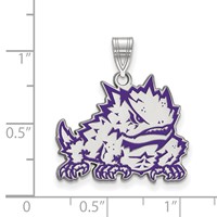 Sterling Silver Rhodium-plated LogoArt Texas Christian University Horned Frog Large Enameled Pendant view 2