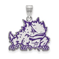 Sterling Silver Rhodium-plated LogoArt Texas Christian University Horned Frog Large Enameled Pendant view 1
