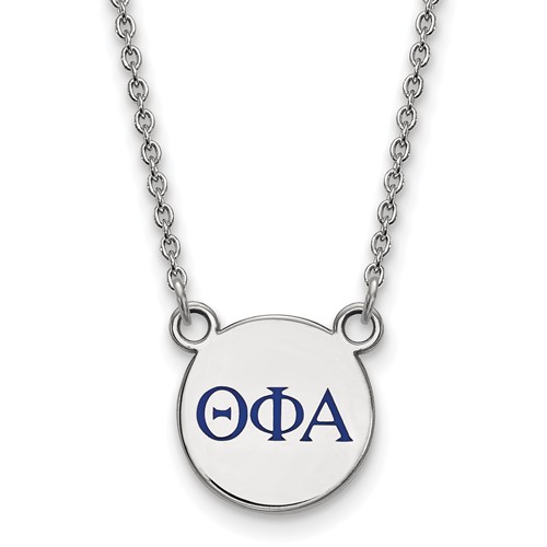 Sterling Silver Rhodium-plated LogoArt Theta Phi Alpha Sorority Greek Letters Small Color Enamel Pendant Necklace, 18"