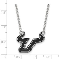 Sterling Silver Rhodium-plated LogoArt University of South Florida Bull Large Enameled Pendant Necklace, 18" view 2
