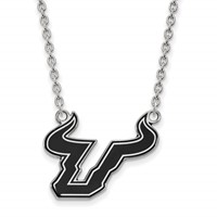 Sterling Silver Rhodium-plated LogoArt University of South Florida Bull Large Enameled Pendant Necklace, 18" view 1