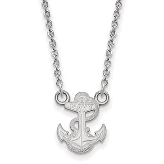 10k White Gold LogoArt US Naval Academy Anchor Small Pendant 18 inch Necklace
