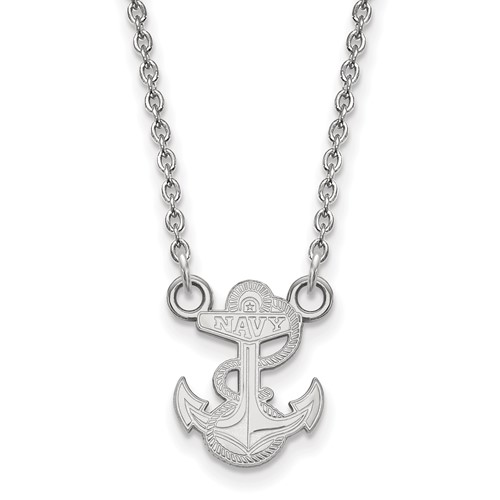 Sterling Silver Rhodium-plated LogoArt US Naval Academy Anchor Small Pendant Necklace, 18"