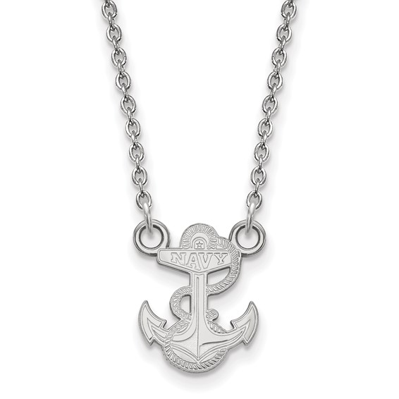 10k White Gold LogoArt US Naval Academy Anchor Small Pendant 18 inch Necklace
