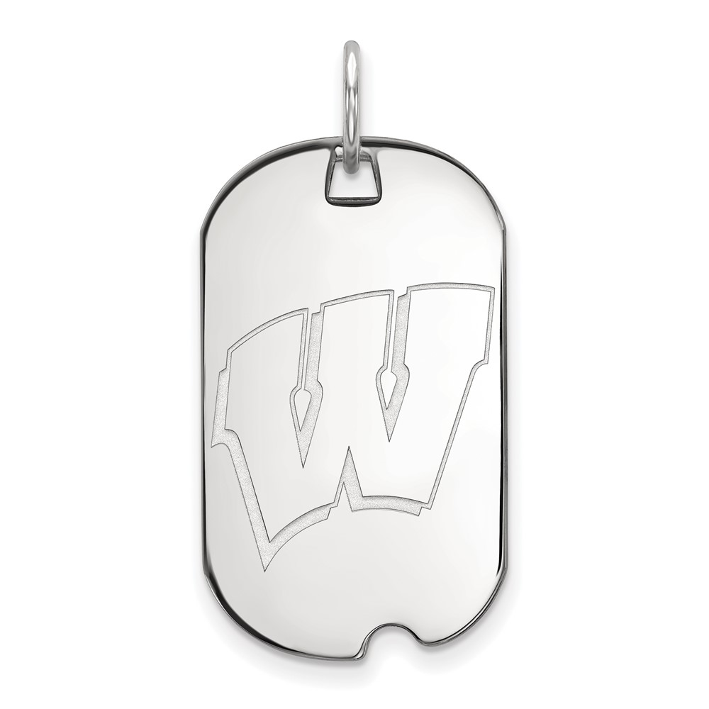 Sterling Silver Rhodium-plated LogoArt University of Wisconsin Letter W Small Dog Tag Pendant