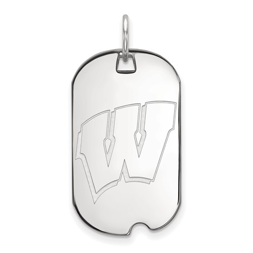 Sterling Silver Rhodium-plated LogoArt University of Wisconsin Letter W Small Dog Tag Pendant
