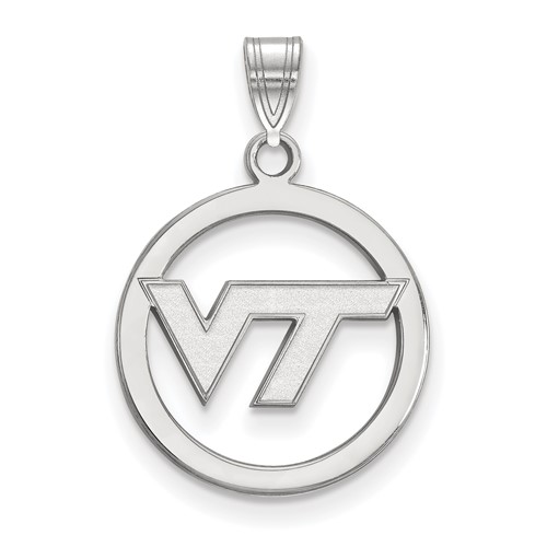 Sterling Silver Rhodium-plated LogoArt Virginia Tech V-t Med Circle Pendant