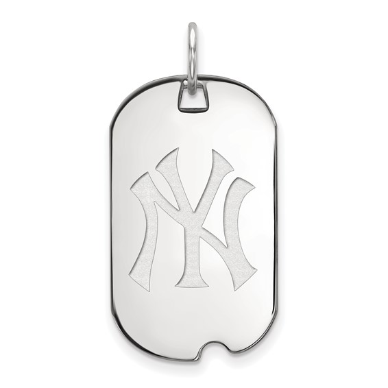 10k White Gold Major League Baseball LogoArt New York Yankees N-Y Small Dog Tag Pendant