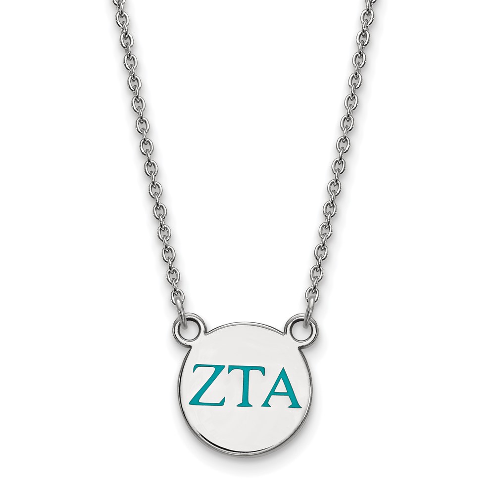 Sterling Silver Rhodium-plated LogoArt Zeta Tau Alpha Sorority Greek Letters Small Color Enamel Pendant Necklace, 18"