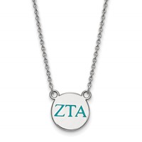 Sterling Silver Rhodium-plated LogoArt Zeta Tau Alpha Sorority Greek Letters Small Color Enamel Pendant Necklace, 18" view 1