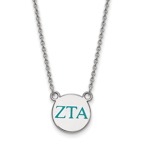 Sterling Silver Rhodium-plated LogoArt Zeta Tau Alpha Sorority Greek Letters Small Color Enamel Pendant Necklace, 18"