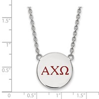 Sterling Silver Rhodium-plated LogoArt Alpha Chi Omega Sorority Greek Letters Large Color Enamel Pendant Necklace, 18" view 2