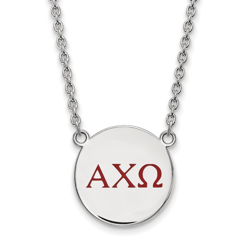 Sterling Silver Rhodium-plated LogoArt Alpha Chi Omega Sorority Greek Letters Large Color Enamel Pendant Necklace, 18"