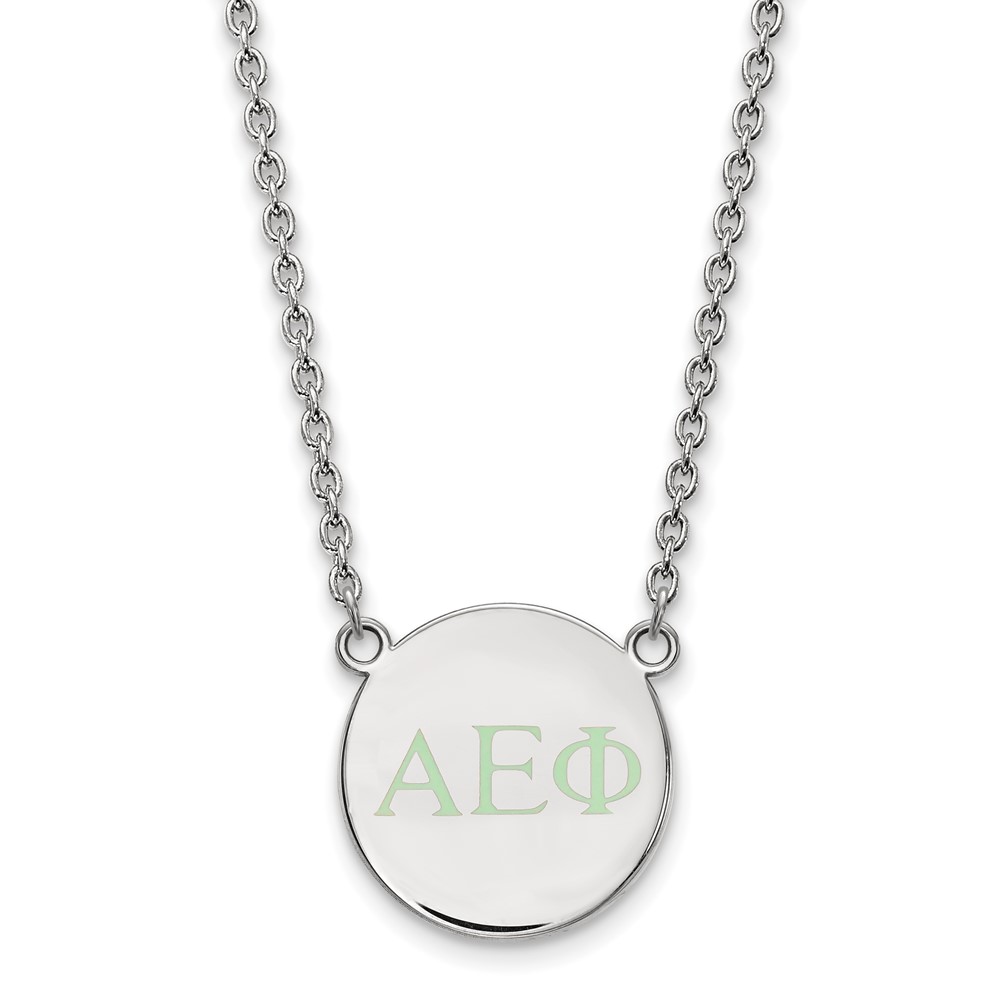 Sterling Silver Rhodium-plated LogoArt Alpha Epsilon Phi Sorority Greek Letters Small Color Enamel Pendant Necklace, 18"