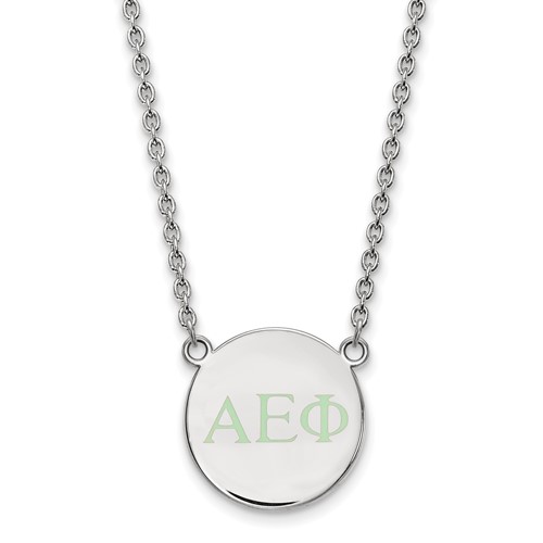 Sterling Silver Rhodium-plated LogoArt Alpha Epsilon Phi Sorority Greek Letters Small Color Enamel Pendant Necklace, 18"