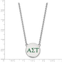 Sterling Silver Rhodium-plated LogoArt Alpha Sigma Tau Sorority Greek Letters Large Color Enamel Pendant Necklace, 18" view 2