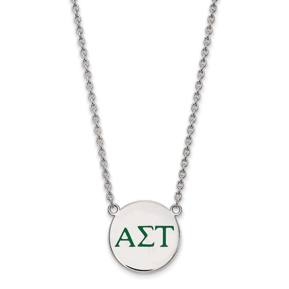 Sterling Silver Rhodium-plated LogoArt Alpha Sigma Tau Sorority Greek Letters Large Color Enamel Pendant Necklace, 18"