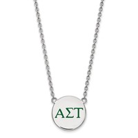 Sterling Silver Rhodium-plated LogoArt Alpha Sigma Tau Sorority Greek Letters Large Color Enamel Pendant Necklace, 18" view 1