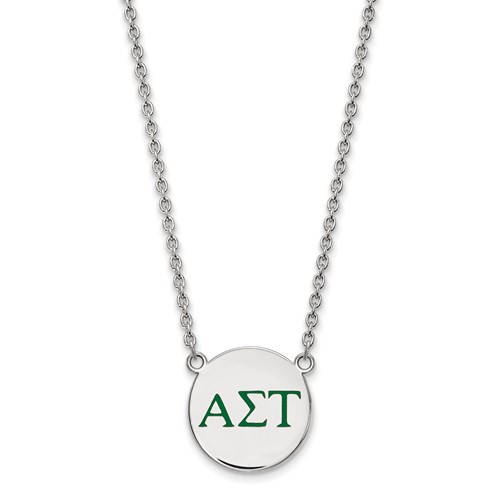 Sterling Silver Rhodium-plated LogoArt Alpha Sigma Tau Sorority Greek Letters Large Color Enamel Pendant Necklace, 18"