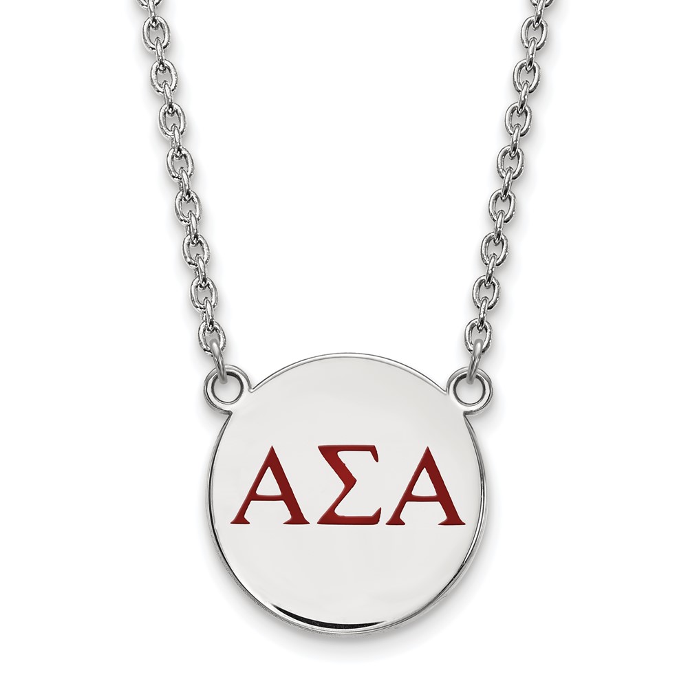 Sterling Silver Rhodium-plated LogoArt Alpha Sigma Alpha Sorority Greek Letters Large Color Enamel Pendant Necklace, 18"