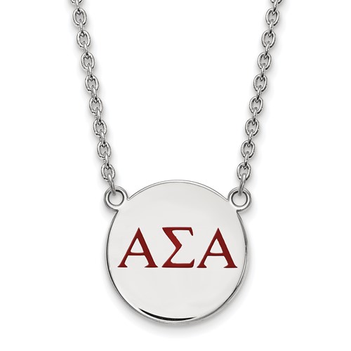 Sterling Silver Rhodium-plated LogoArt Alpha Sigma Alpha Sorority Greek Letters Large Color Enamel Pendant Necklace, 18"