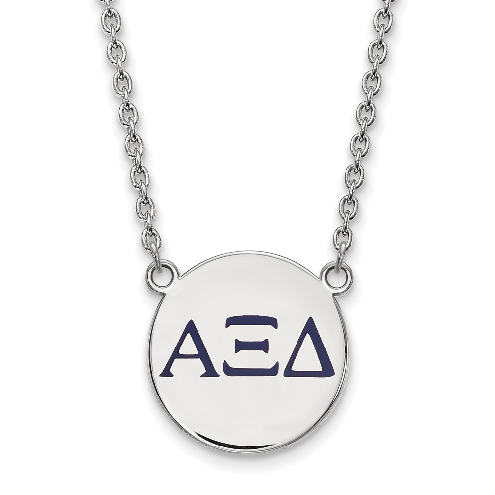 Sterling Silver Rhodium-plated LogoArt Alpha Xi Delta Sorority Greek Letters Large Color Enamel Pendant Necklace, 18"