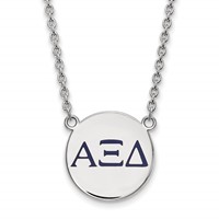 Sterling Silver Rhodium-plated LogoArt Alpha Xi Delta Sorority Greek Letters Large Color Enamel Pendant Necklace, 18" view 1