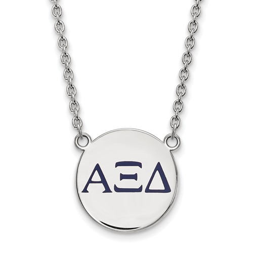 Sterling Silver Rhodium-plated LogoArt Alpha Xi Delta Sorority Greek Letters Large Color Enamel Pendant Necklace, 18"
