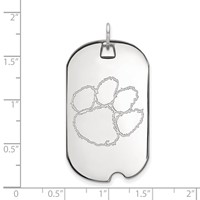 Sterling Silver Rhodium-plated LogoArt Clemson University Tiger Paw Large Dog Tag Pendant view 2