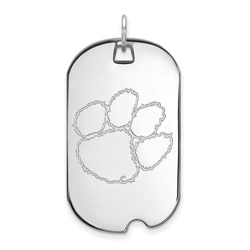 Sterling Silver Rhodium-plated LogoArt Clemson University Tiger Paw Large Dog Tag Pendant