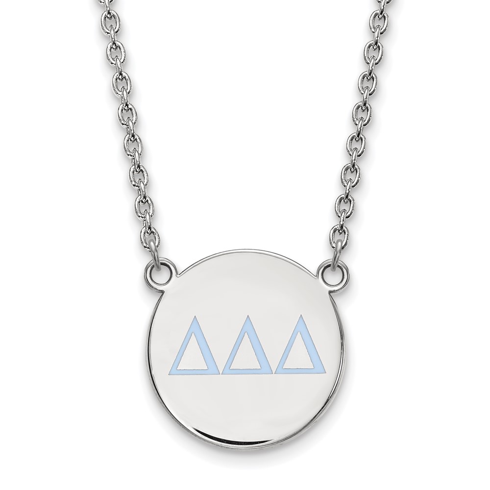 Sterling Silver Rhodium-plated LogoArt Delta Delta Delta Sorority Greek Letters Large Color Enamel Pendant Necklace, 18"