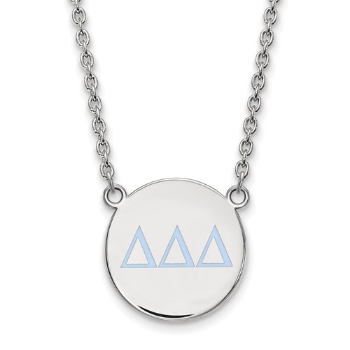 Sterling Silver Rhodium-plated LogoArt Delta Delta Delta Sorority Greek Letters Large Color Enamel Pendant Necklace, 18"