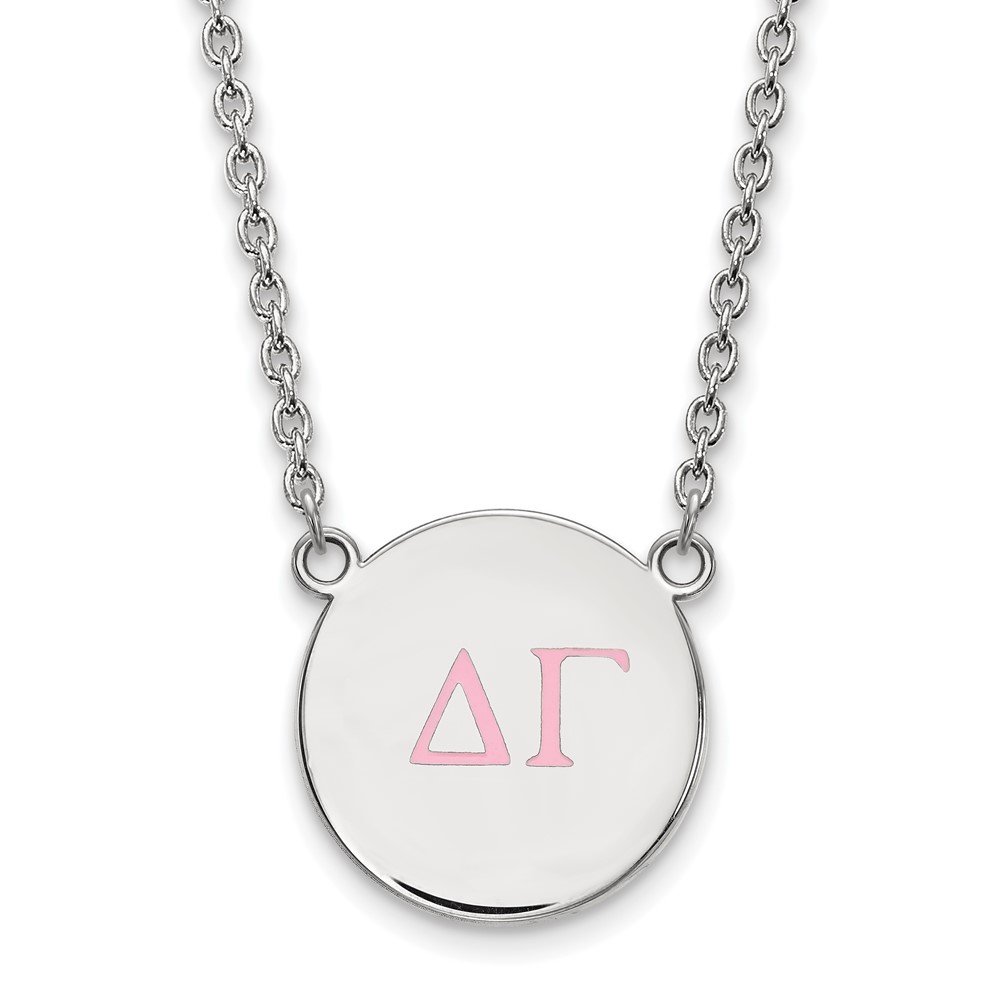 Sterling Silver Rhodium-plated LogoArt Delta Gamma Sorority Greek Letters Large Color Enamel Pendant Necklace, 18"