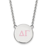 Sterling Silver Rhodium-plated LogoArt Delta Gamma Sorority Greek Letters Large Color Enamel Pendant Necklace, 18" view 1