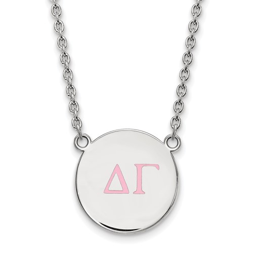 Sterling Silver Rhodium-plated LogoArt Delta Gamma Sorority Greek Letters Large Color Enamel Pendant Necklace, 18"