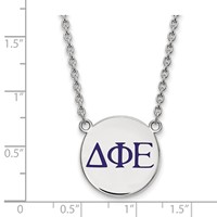 Sterling Silver Rhodium-plated LogoArt Delta Phi Epsilon Sorority Greek Letters Large Color Enamel Pendant Necklace, 18" view 2