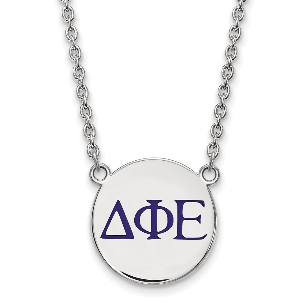 Sterling Silver Rhodium-plated LogoArt Delta Phi Epsilon Sorority Greek Letters Large Color Enamel Pendant Necklace, 18"