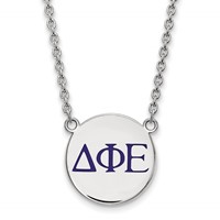 Sterling Silver Rhodium-plated LogoArt Delta Phi Epsilon Sorority Greek Letters Large Color Enamel Pendant Necklace, 18" view 1