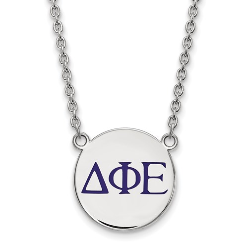 Sterling Silver Rhodium-plated LogoArt Delta Phi Epsilon Sorority Greek Letters Large Color Enamel Pendant Necklace, 18"