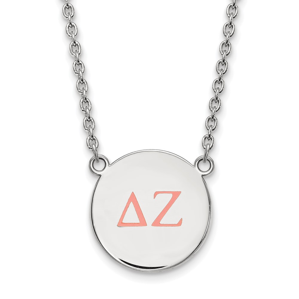 Sterling Silver Rhodium-plated LogoArt Delta Zeta Sorority Greek Letters Large Color Enamel Pendant Necklace, 18"