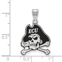 Sterling Silver Rhodium-plated LogoArt East Carolina University Pirate Large Enameled Pendant view 2